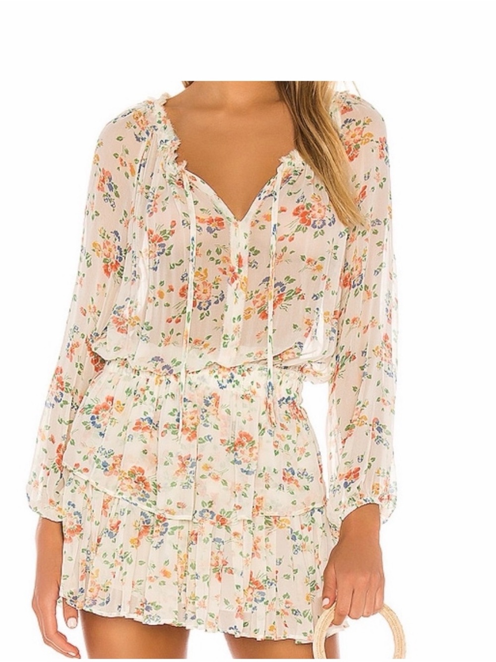 Love Shack Fancy Popover Sheer Dress in Floral Confetti Silk XS